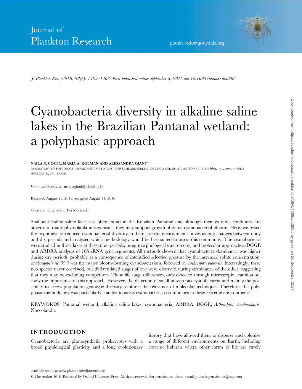 Cyanobacteria Diversity in Alkaline Saline Lakes in the Brazilian Pantanal Wetland: a Polyphasic Approach