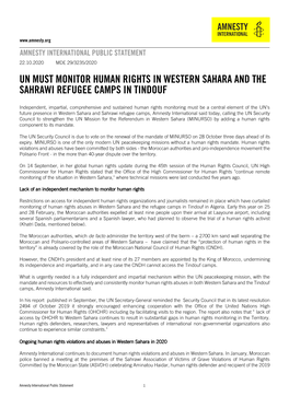 Un Must Monitor Human Rights in Western Sahara and the Sahrawi Refugee Camps in Tindouf