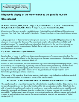 Diagnostic Biopsy of the Motor Nerve to the Gracilis Muscle Clinical Pearl