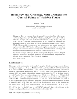Homology and Orthology with Triangles for Central Points of Variable Flanks