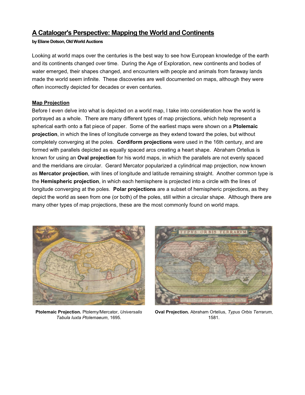 Mapping the World and Continents by Eliane Dotson, Old World Auctions