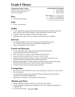 Grade 8 Theory Requirements