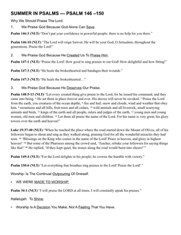 PSALMS — PSALM 146 –150 Why We Should Praise the Lord: 1