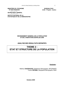 Etat Et Structure De La Population 1