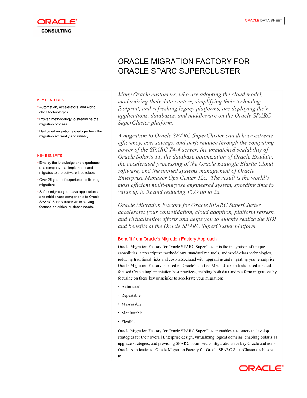 Oracle Migration Factory for Oracle Sparc Supercluster