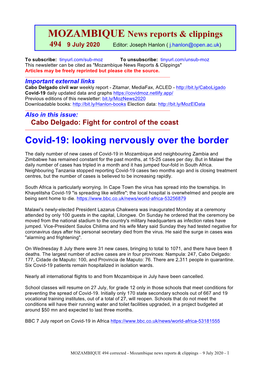 Covid-19: Looking Nervously Over the Border
