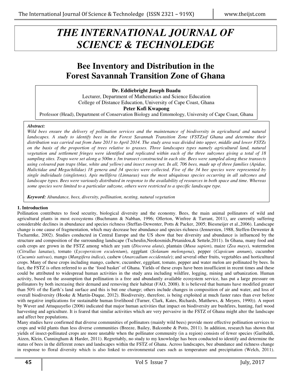 The International Journal of Science & Technoledge