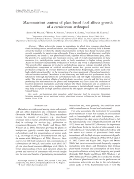 Macronutrient Content of Plant-Based Food Affects Growth of a Carnivorous Arthropod