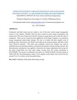 Energy Management Through Condensate and Flash Steam Recovery Systems