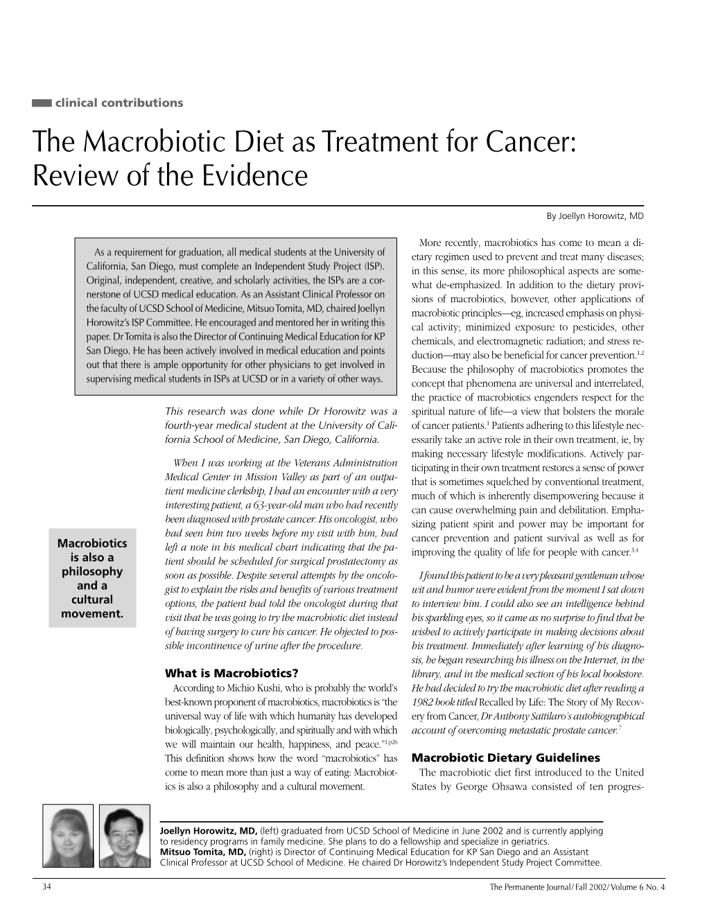 The Macrobiotic Diet As Treatment for Cancer: Review of the Evidence