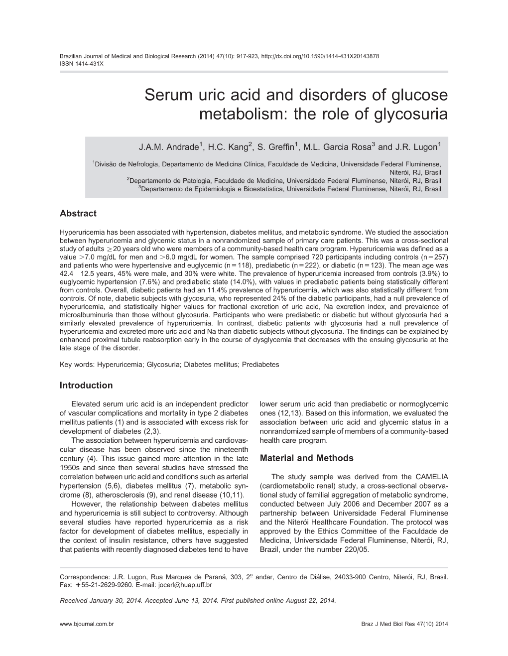 Serum Uric Acid and Disorders of Glucose Metabolism: the Role of Glycosuria