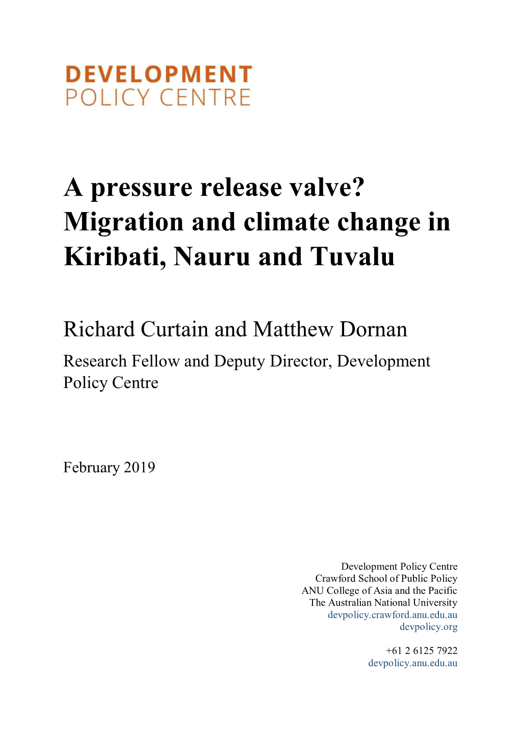 Migration and Climate Change in Kiribati, Nauru and Tuvalu