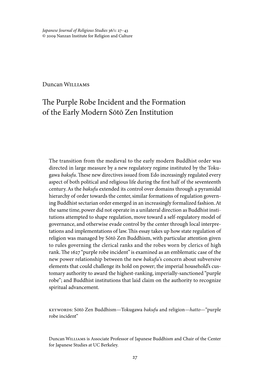 The Purple Robe Incident and the Formation of the Early Modern Sōtō Zen Institution