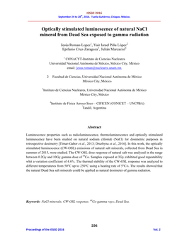 Optically Stimulated Luminescence of Natural Nacl Mineral from Dead Sea Exposed to Gamma Radiation