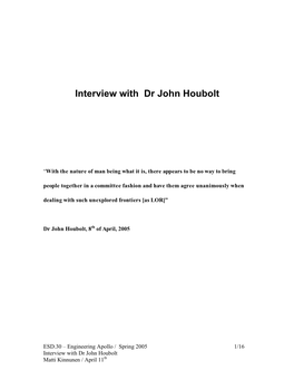 Interview with Dr John Houbolt
