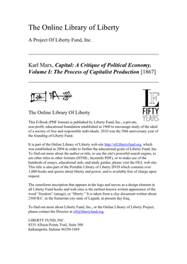 A Critique of Political Economy. Volume I: the Process of Capitalist Production [1867]