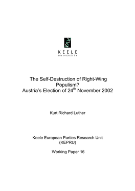 The Self-Destruction of Right-Wing Populism? Austria's Election of 24 November 2002