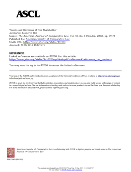 Visions and Revisions of the Shareholder Author(S): Jennifer Hill Source: the American Journal of Comparative Law, Vol