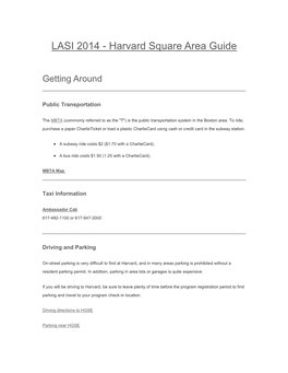 LASI 2014 - Harvard Square Area Guide