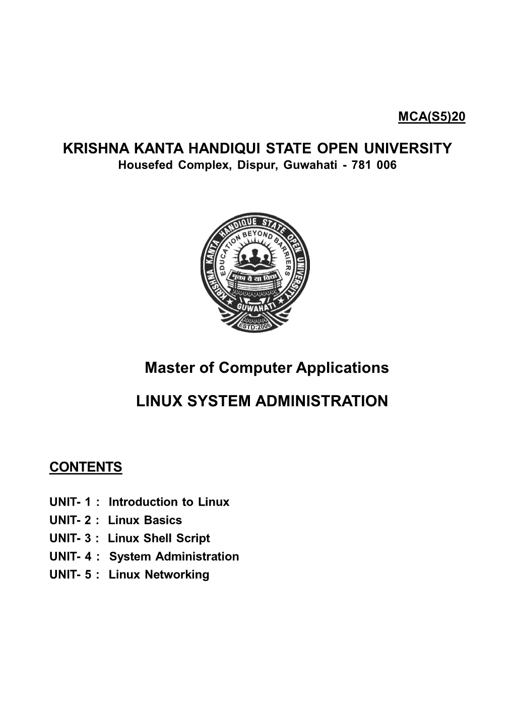 MASTER of COMPUTER APPLICATIONS Linux System Administration