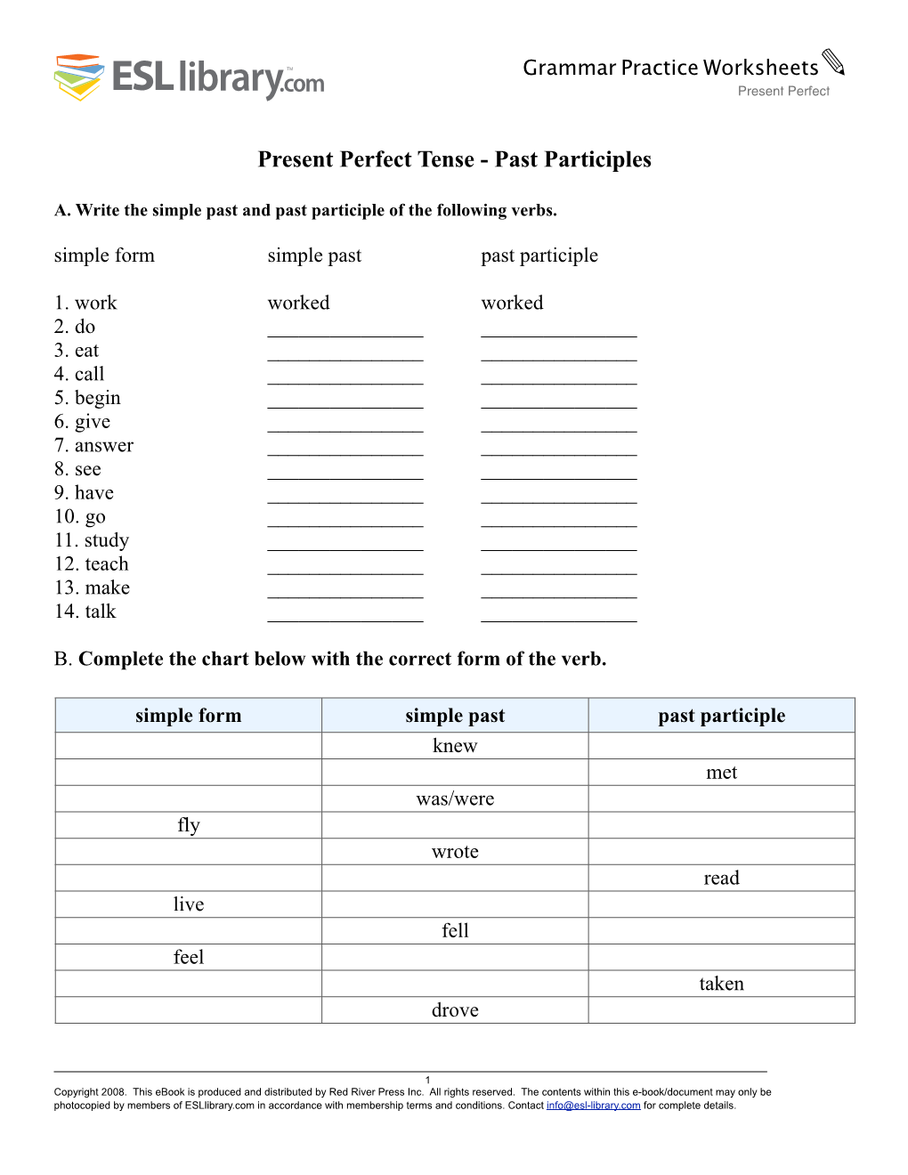 Present Perfect Tense - Past Participles