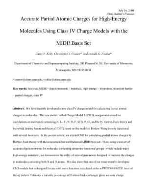 Accurate Partial Atomic Charges for High-Energy Molecules Using Class IV Charge Models with the MIDI!