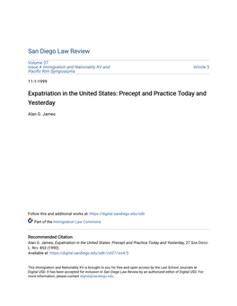 Expatriation in the United States: Precept and Practice Today and Yesterday