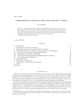 May 23, 2009 COHOMOLOGICAL PHYSICS in the XXTH CENTURY: a SURVEY Version of 3-03-03 Contents 1. Introduction 1 2. from Gauss To