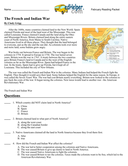 The French and Indian War Questions