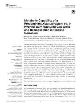 Metabolic Capability of a Predominant Halanaerobium Sp. in Hydraulically Fractured Gas Wells and Its Implication in Pipeline Corrosion