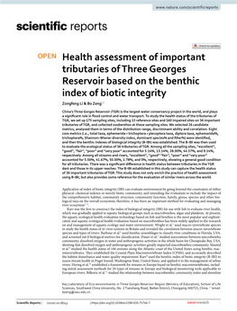 Health Assessment of Important Tributaries of Three Georges Reservoir Based on the Benthic Index of Biotic Integrity Zongfeng Li & Bo Zeng*
