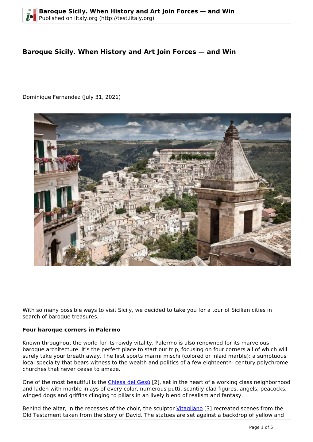 Baroque Sicily. When History and Art Join Forces — and Win Published on Iitaly.Org (