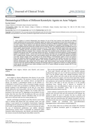 Dermatological Effects of Different Keratolytic Agents on Acne Vulgaris
