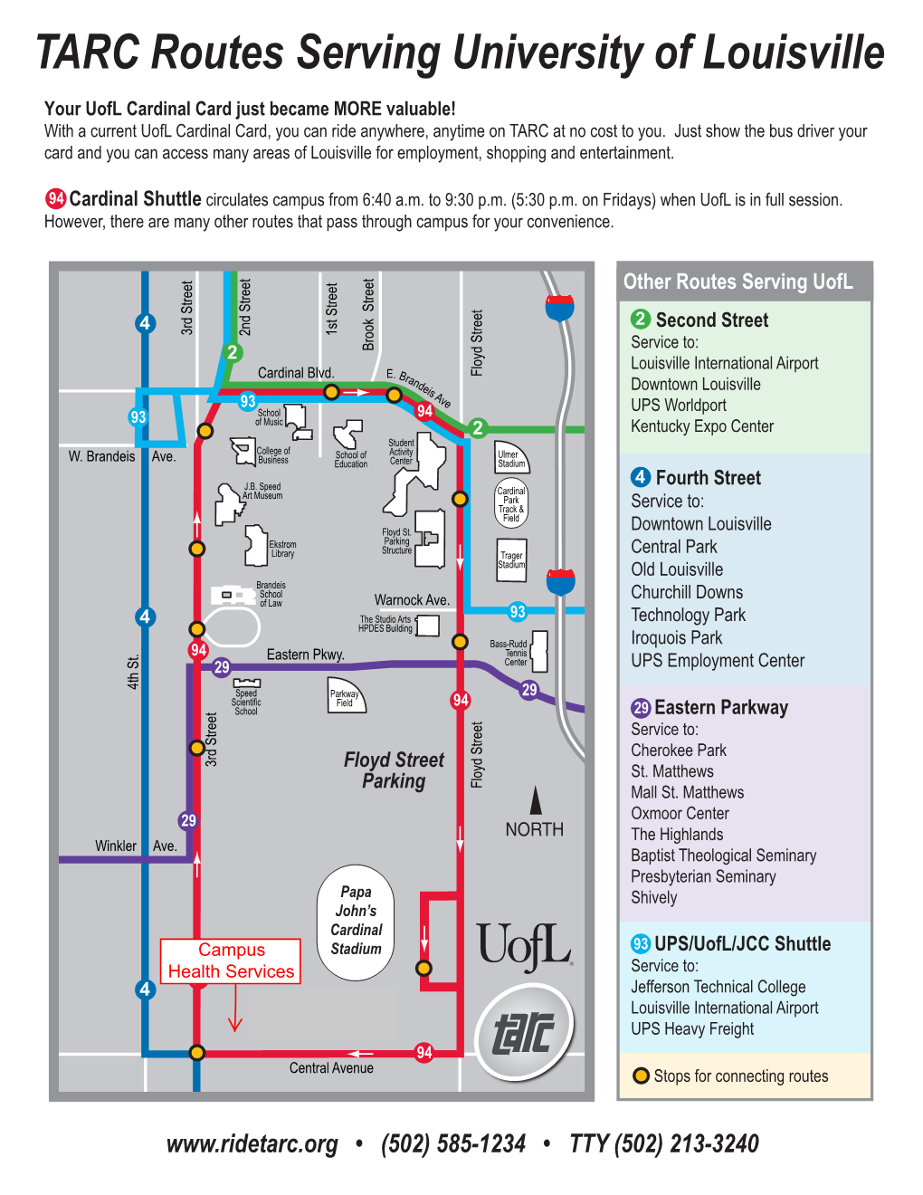 TARC Routes Serving University of Louisville