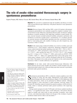 The Role of Awake Video-Assisted Thoracoscopic Surgery in Spontaneous Pneumothorax