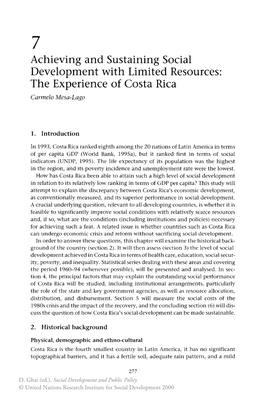 Achieving and Sustaining Social Development with Limited Resources: the Experience of Costa Rica Carmela Mesa-Laga