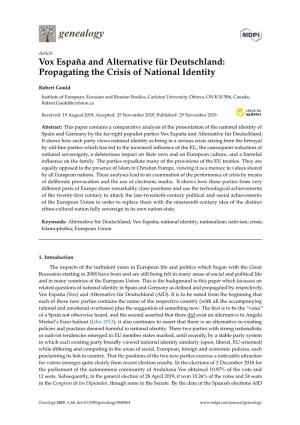 Vox España and Alternative Für Deutschland: Propagating the Crisis of National Identity