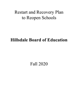 Restart and Recovery Plan to Reopen Schools