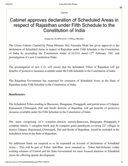Declaration of Scheduled Areas in Respect of Rajasthan Under Fifth Schedule to the Constitution of India