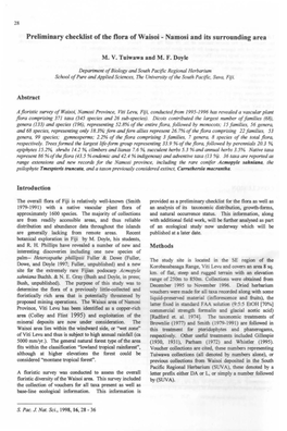 Preliminary Checklist of the Flora of Waisoi - Namosi and Its Surrounding Area