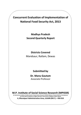 Concurrent Evaluation of Implementation of National Food Security Act, 2013