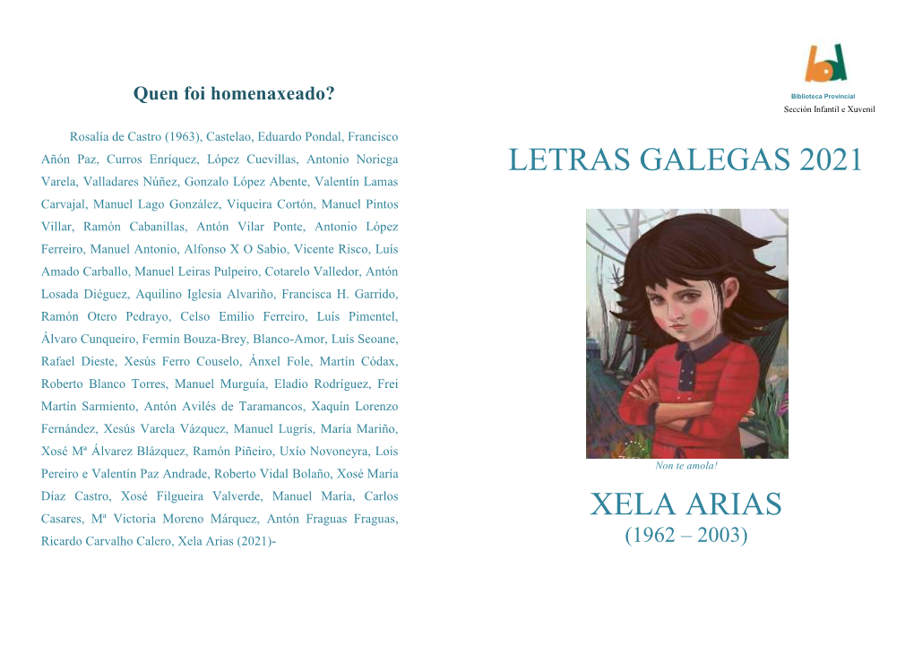 Letras Galegas 2021 Xela Arias