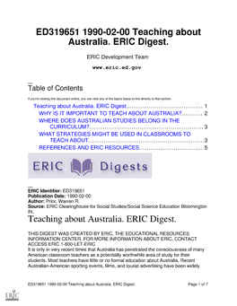 Teaching About Australia. ERIC Digest