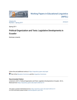 Political Organization and Texts: Legislative Developments in Ecuador