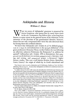 Asklepiades and Historia William J