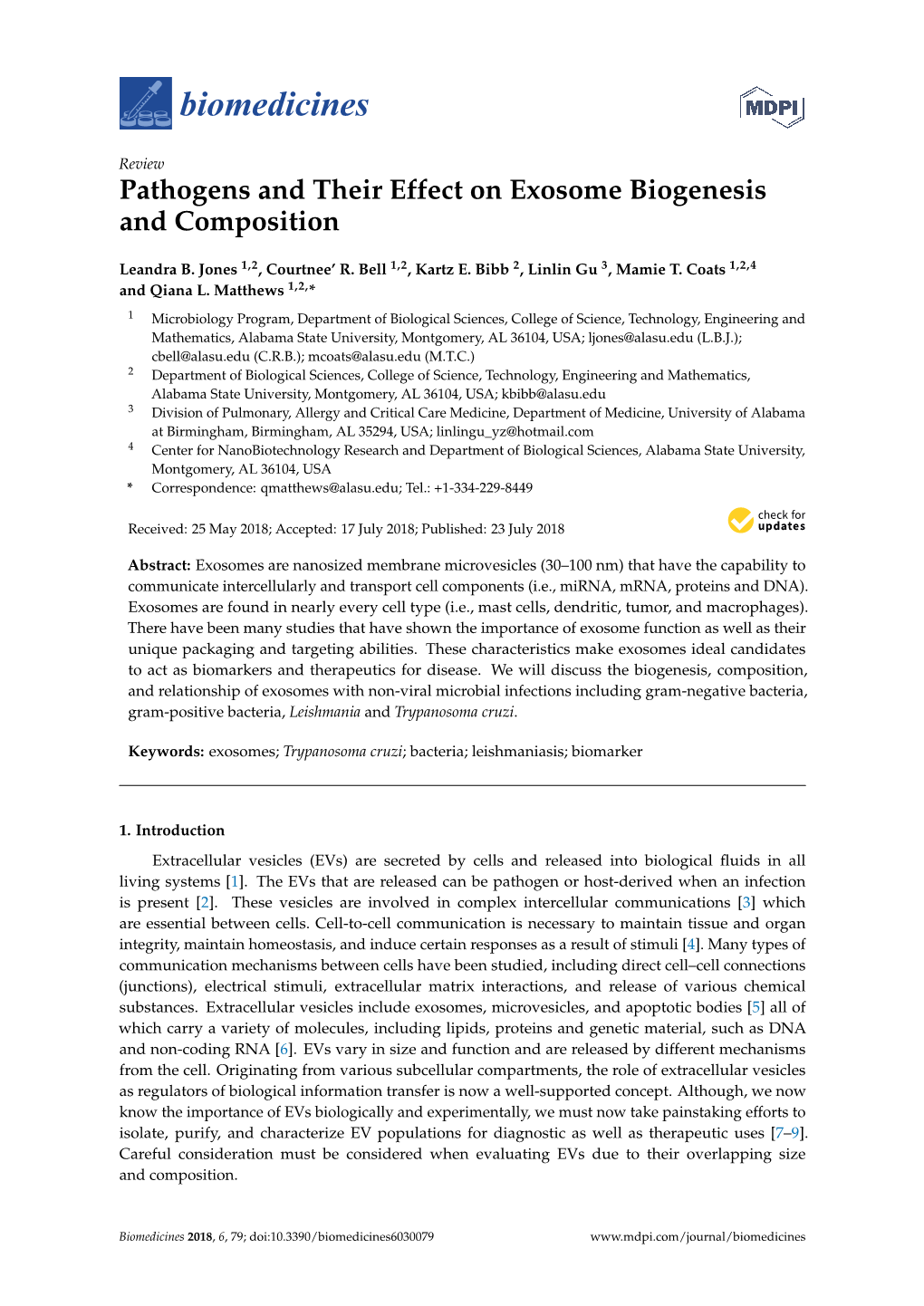 Pathogens and Their Effect on Exosome Biogenesis and Composition