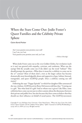 When the Stars Come Out: Jodie Foster's Queer Families and The