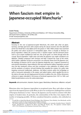 When Fascism Met Empire in Japanese-Occupied Manchuria*