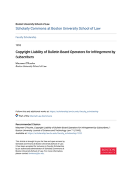 Copyright Liability of Bulletin Board Operators for Infringement by Subscribers