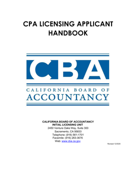 Cpa Licensing Applicant Handbook